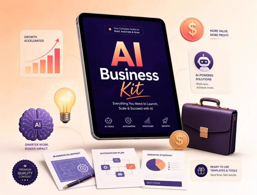 AI Business Launch Kit dashboard with business ideas, execution plans, and growth charts